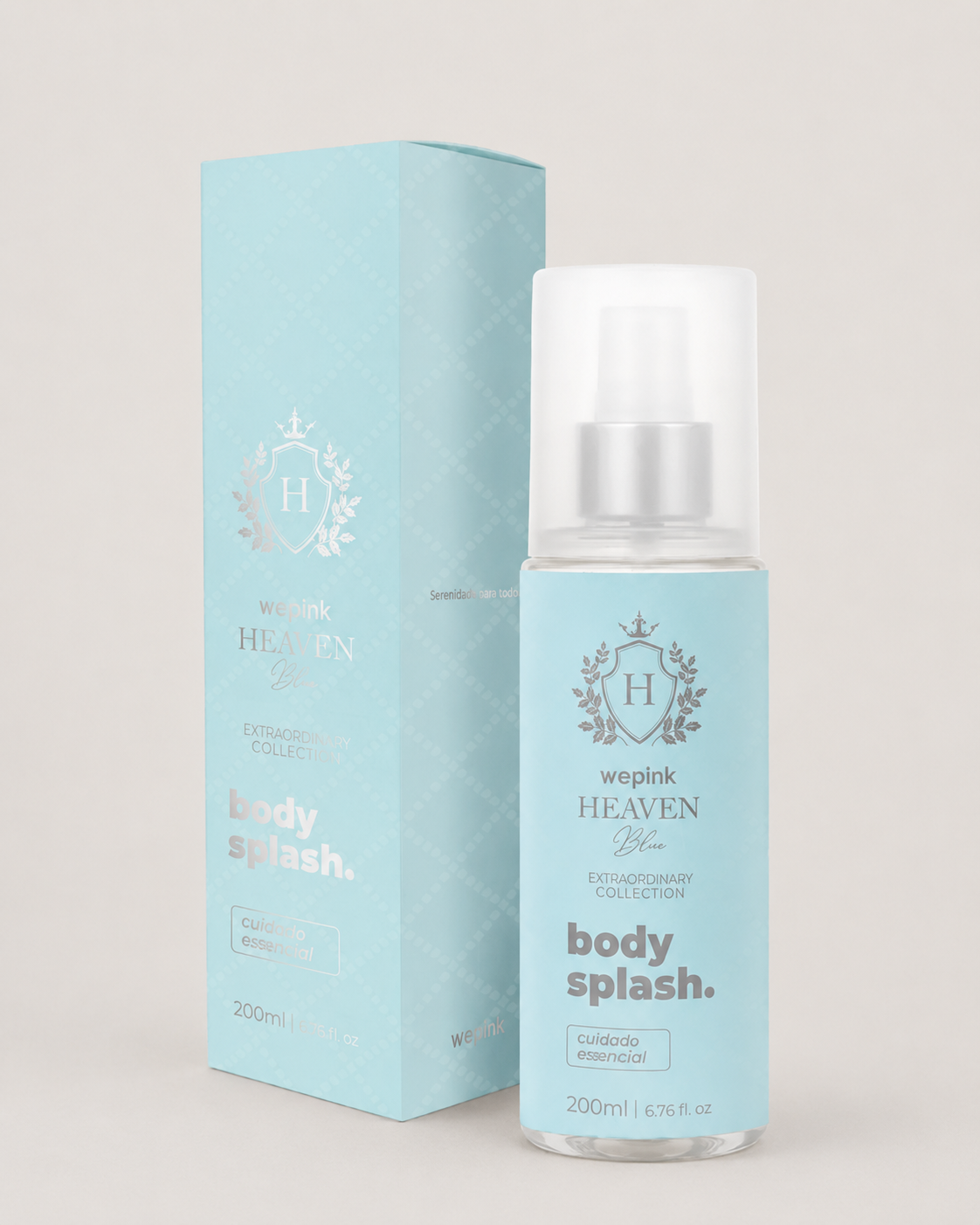 Body Splash Heaven Blue Wepink com caixa em fundo cinza
